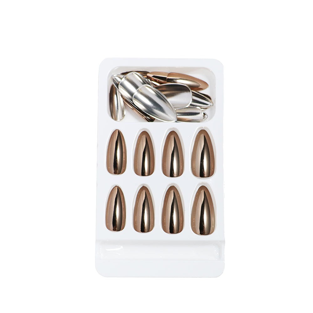 Metallic Bronze Stiletto Press On Nails Electroplated 24Pcs