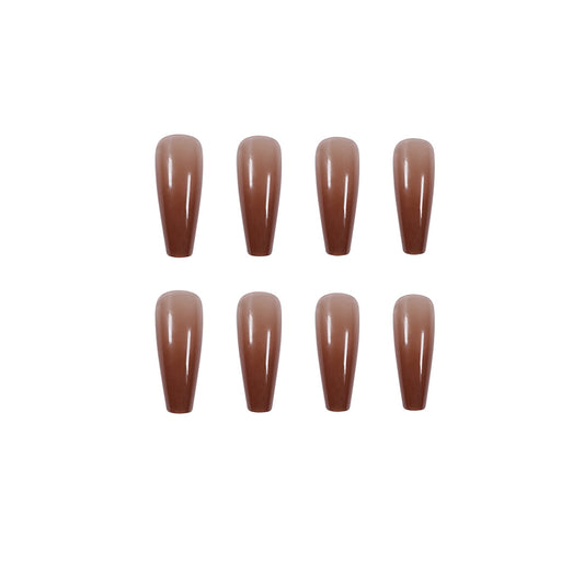 Long Coffin Press On Nails Jelly Brown Ombre 24Pcs