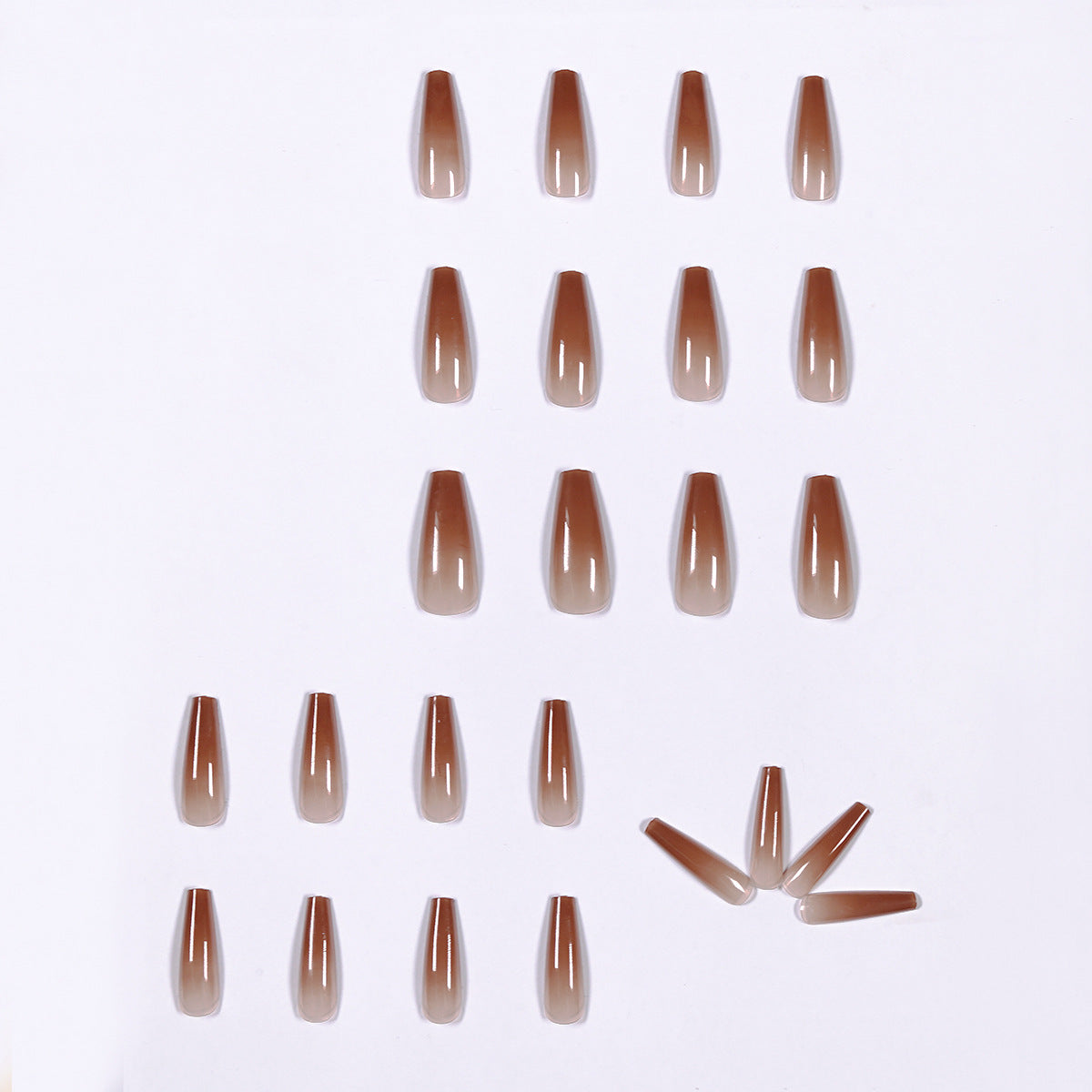 Long Coffin Press On Nails Jelly Brown Ombre 24Pcs