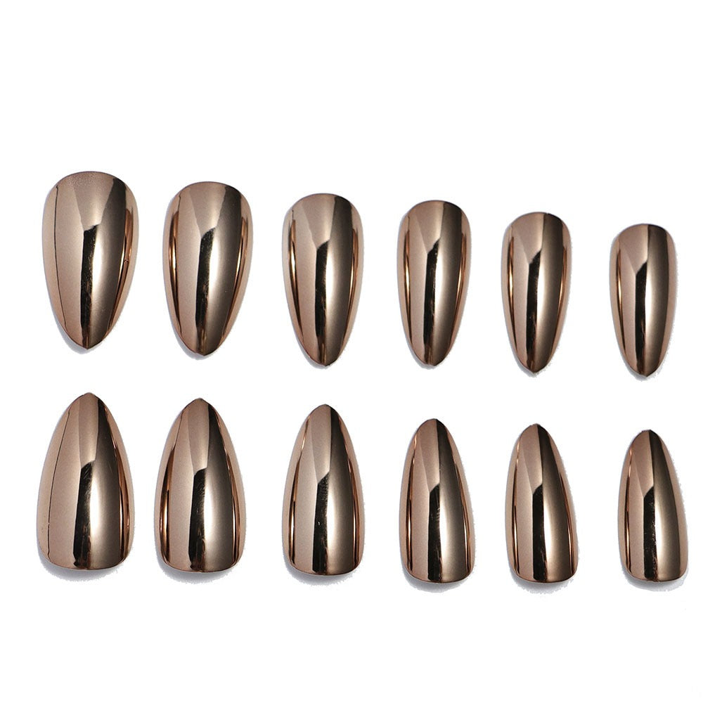 Metallic Bronze Stiletto Press On Nails Electroplated 24Pcs