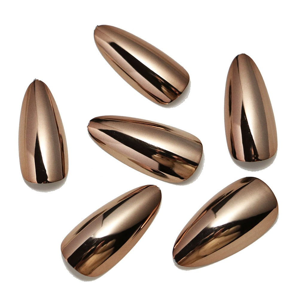 Metallic Bronze Stiletto Press On Nails Electroplated 24Pcs