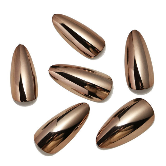 Metallic Bronze Stiletto Press On Nails Electroplated 24Pcs