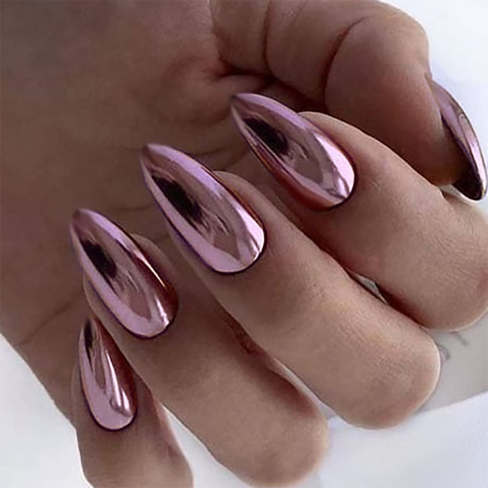 Metallic Bronze Stiletto Press On Nails Electroplated 24Pcs