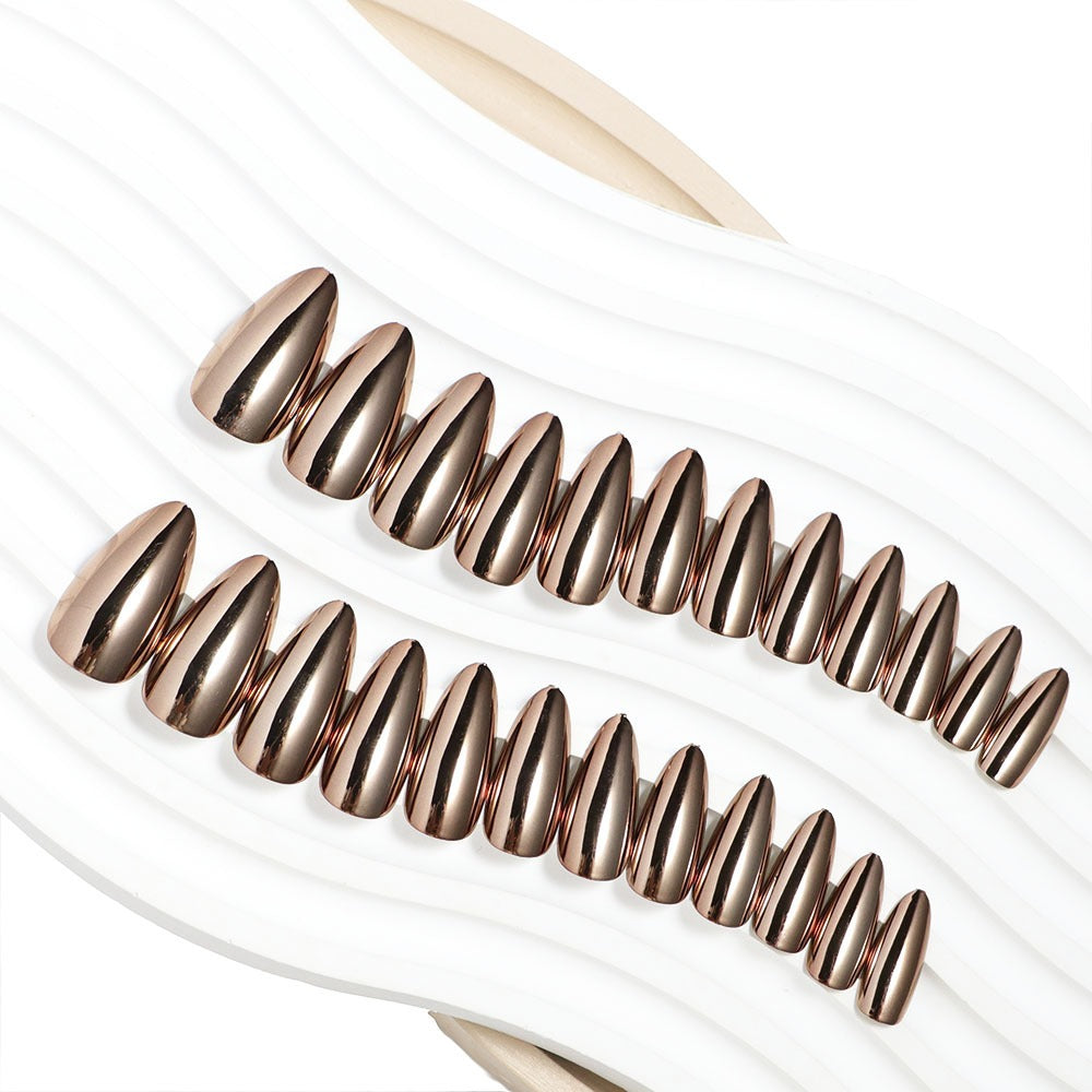 Metallic Bronze Stiletto Press On Nails Electroplated 24Pcs